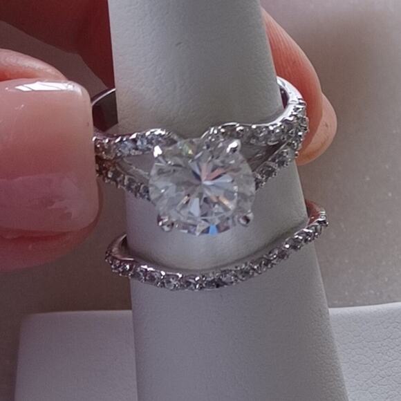 2 Ct Solitaire CZ Wedding Set Two Pc. Size 7 - Picture 2 of 10